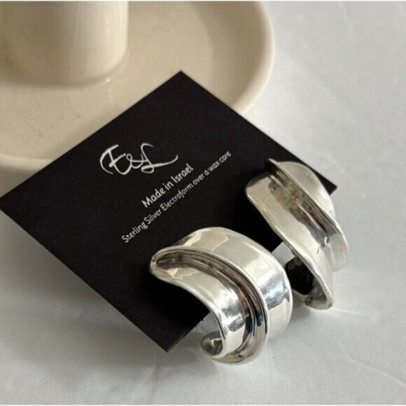 E&L Sterling Silver Electroform Statement Earrings Israel - Picture 3 of 10